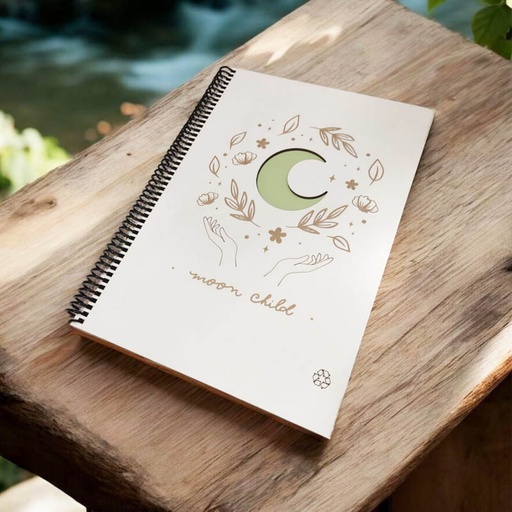 Cuaderno A4 Rayado Tapa Madera Blanca Moon Child