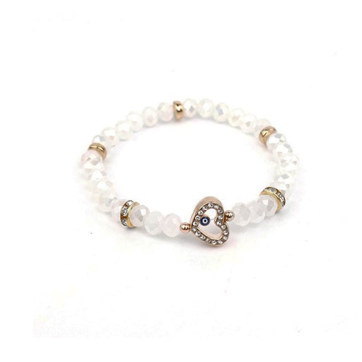 [88667] Pulsera Elastica Transparente con Corazon Dorado con Strass