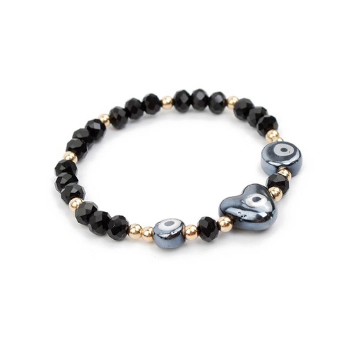 [88577] Pulsera Elastica Negra con Corazon y Ojo Turco