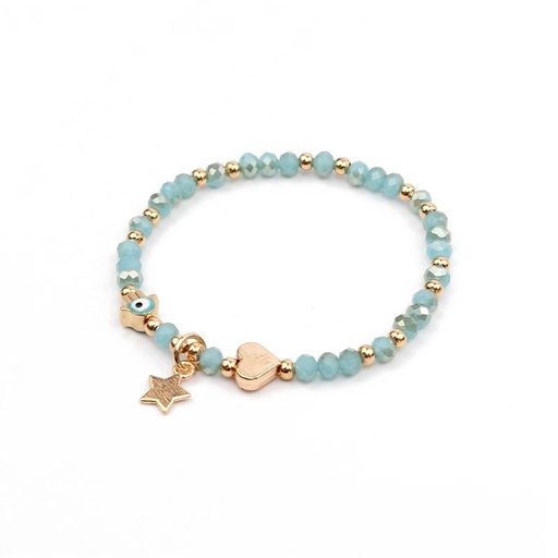 Pulsera Elastica Aqua con Corazon, Mano de Fatima, Ojo Turco y Estrella