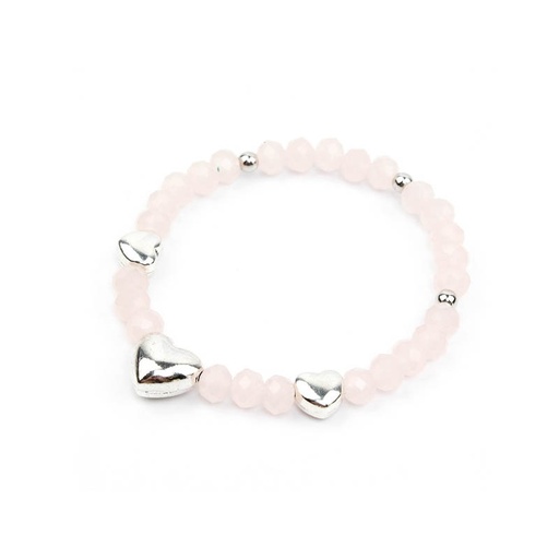 Pulsera Elastica Rosada con Corazones Plateadas