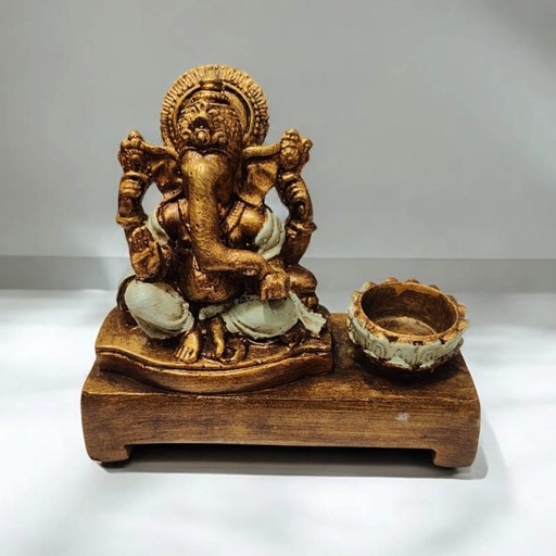 Porta Velas Altar Ganesha Dorado Manto Verde Aqua 15cm