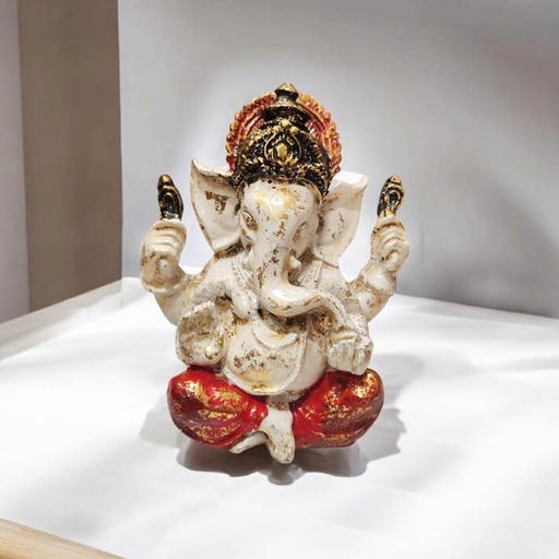 Ganesha Blanca Manto Rojo Resina 12cm