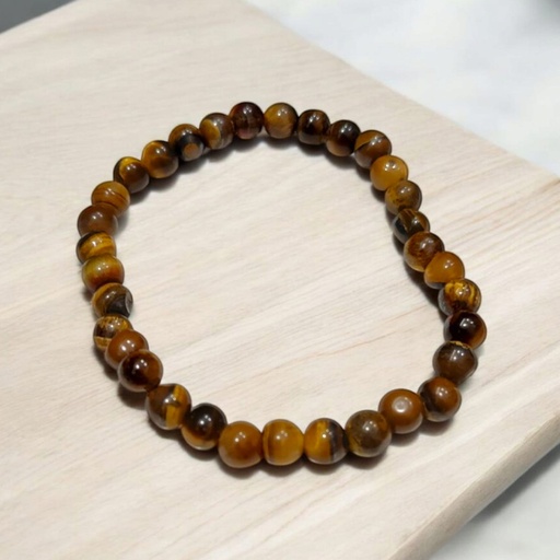 Pulsera Gema Ojo de Tigre Elástica Esferas 5mm