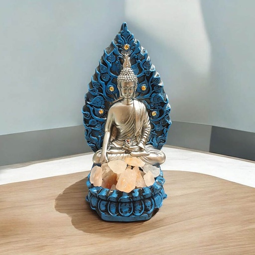 Lampara de Sal Buda Plateado Hoja Azul