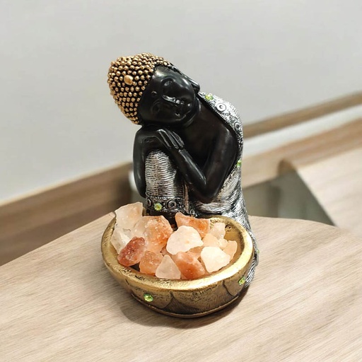 Lampara de Sal Buda Negro con Manto Plateado