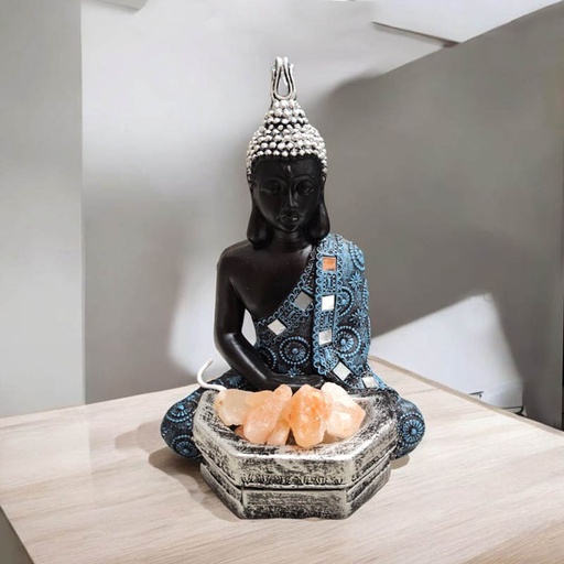 Lampara de Sal Buda Negro Manto Azul