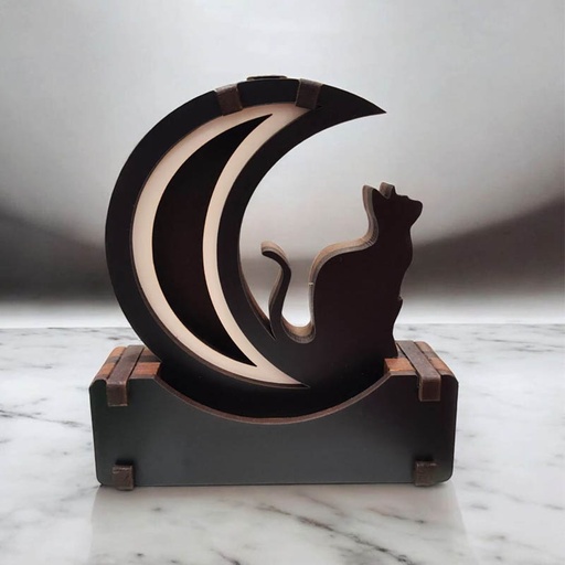 Cascada de Humo Madera Luna con Gato