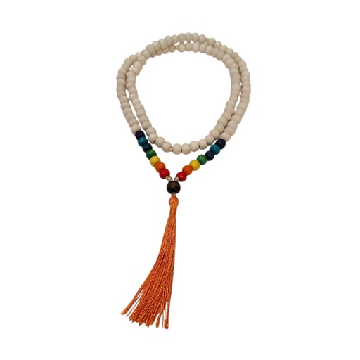 Japa Mala Madera Blanca 7 Chakras 108 Cuentas Tessel Colores Varios