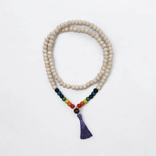 Japa Mala Madera Blanca 7 Chakras 108 Cuentas Tessel Violeta