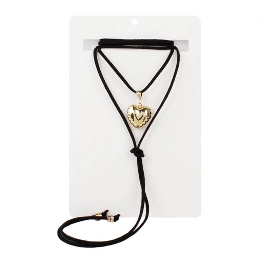 Collar Gamuza Negra con Corazon Dorado