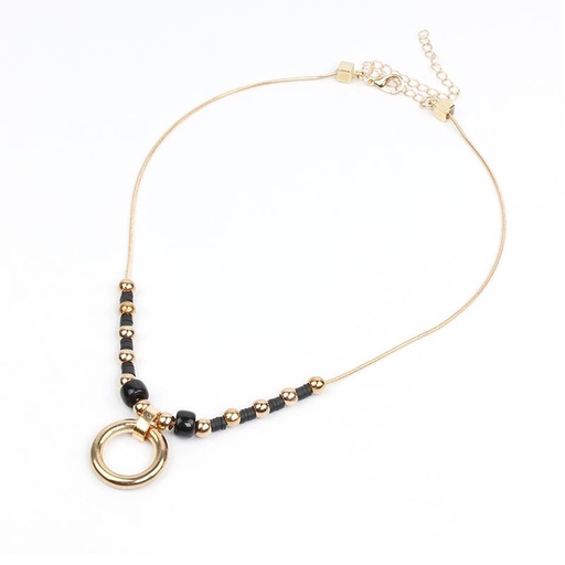 [95465] Collar Dorado y Negro con Dije Circular