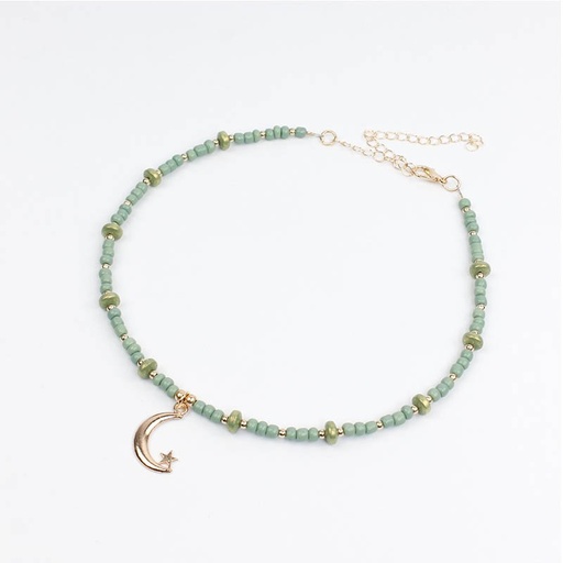 Collar Menta Dije Luna con Estrella Dorada