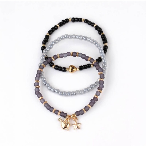 [94895] Set Tres Pulseras Tres Tonos con Dijes Corazon y Estrella