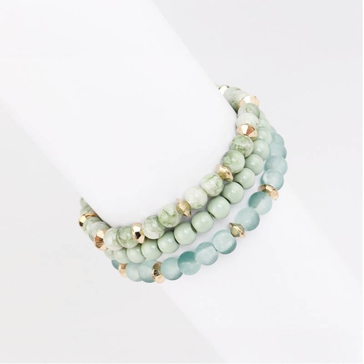 Set Tres Pulseras Elasticas Stone Tonos Verdes