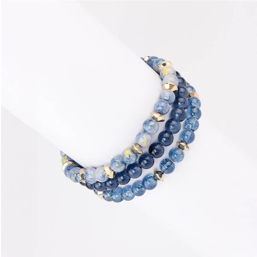 [94455] Set Tres Pulseras Elasticas Stone Tonos Azules