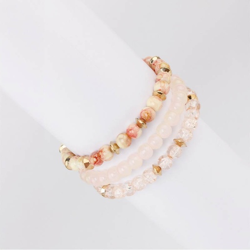 [94455] Set Tres Pulseras Elasticas Stone Tonos Rosas