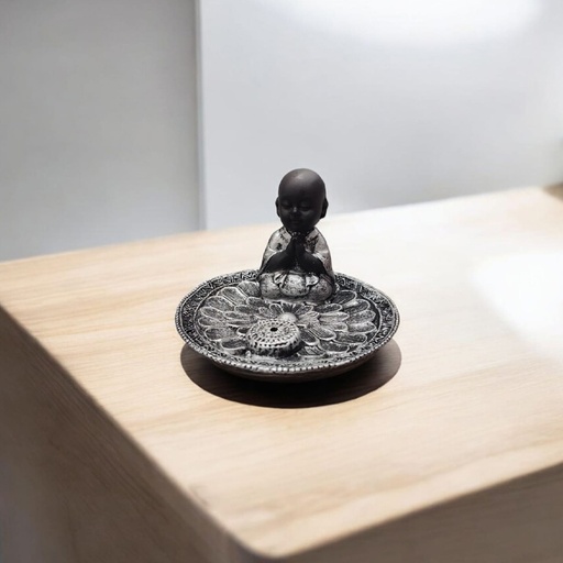[6924040580473] Porta Sahumerio Buda Negro en Base Plateada