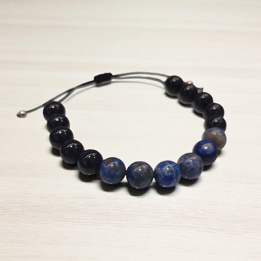 Pulsera Gema Lapislazuli con Obsidiana Hilo Esferas