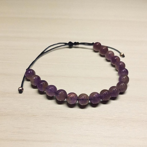 Pulsera Gema Amatista Hilo Esferas 6mm
