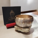 Cuenco Tibetano Dorado con Zafu, Baqueta y Caja Buda 13cm