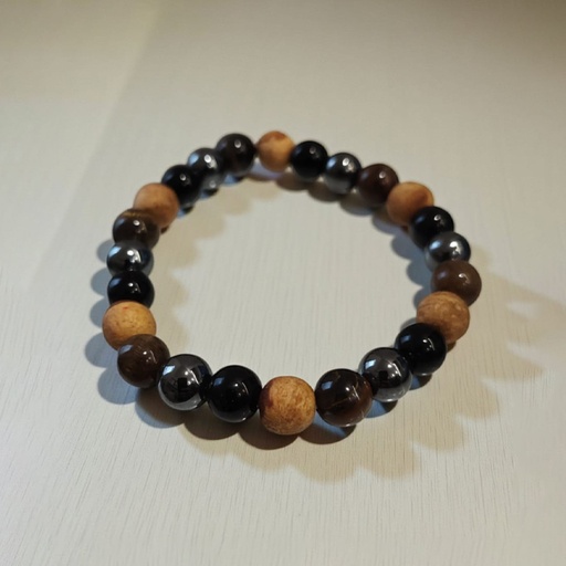 Pulseras Gema Hematite, Obsidiana, Ojo de Tigre y Palo Santo Elastica Bolitas 8mm