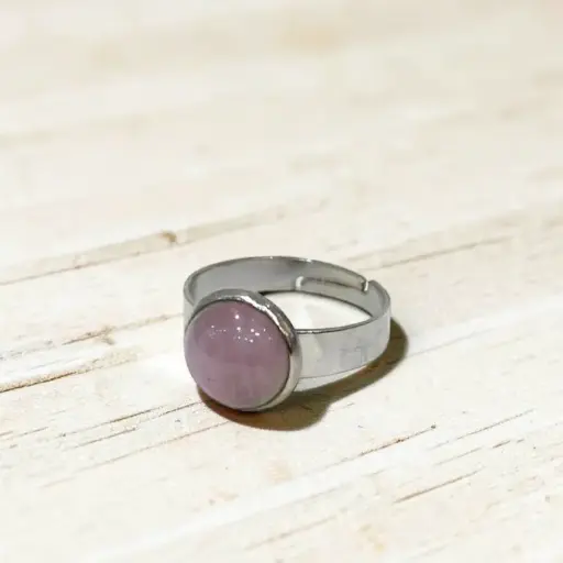 Anillo Gema Cuarzo Rosa Acero
